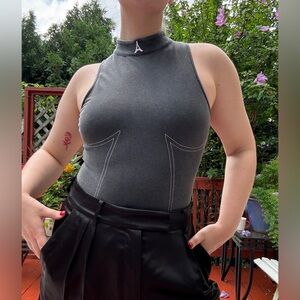 Maniere De Voir Charcoal Sleeveless Bodysuit